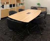 ACCENT SHOT BOW EDGE BOARDROOM TABLE L2400 X W1200 BLACK FRAME CLASSIC OAK TOP