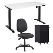PULSE DESK BUNDLE 1500MM PULSE ELECTRIC DESK  BLACK ADVANCE CHAIR  BLACK MOBILE DRAWER