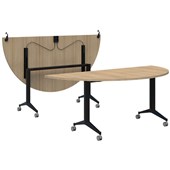 ACCENT BOOST SEMI CIRCLE FLIP TABLE W1800 X D900 X H745MM BLACK BASE CLASSIC OAK TOP