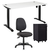 PULSE DESK BUNDLE 1800MM PULSE ELECTRIC DESK  BLACK ADVANCE CHAIR  BLACK MOBILE DRAWER