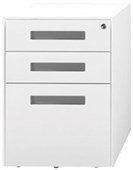 METALICON SPECTRUM MOBILE 2 DRAWER 1 FILE WITH PENCIL TRAY LOCKABLE POWDERCOAT W410 X D500 X H575MM WHITE WITH LIGHT GREY HANDLES