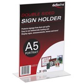 DEFLECTO SIGN HOLDER TSHAPE DOUBLE SIDED PORTRAIT A5 CLEAR