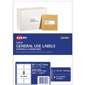 AVERY 938107 DL08 GENERAL USE LABEL 8 UP WHITE PACK 100